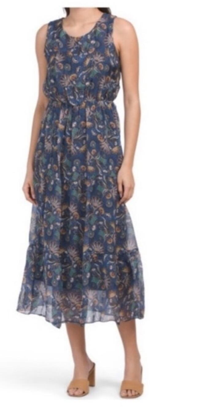 Lara Guidotti Anthropologie Silk Blend Floral Sleeveless Maxi Dress Tiered Italy
